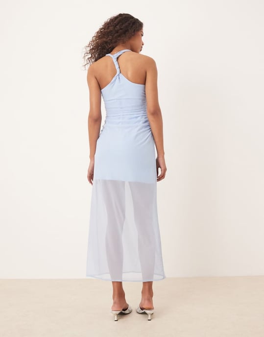 Abercrombie & Fitch mesh racerback maxi dress in blue - Image 2