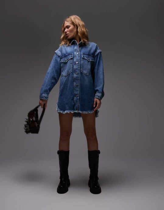 AllSaints knäppklänning i mellan indigo - Image 1