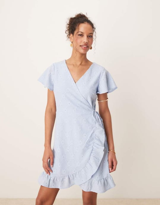 Vila jersey broderad wrap mini klänning i kentucky blå - Image 1