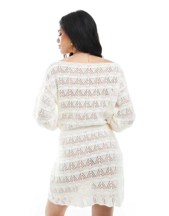 Miss Selfridge stickad knytmidje virkad mini klänning i krämfärg - Image 2