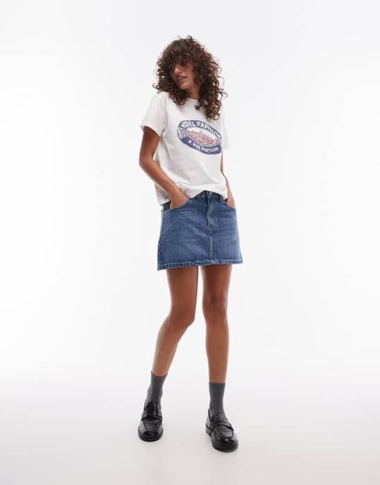 Topshop denim pelmet minikjol i mellanblå - Image 2