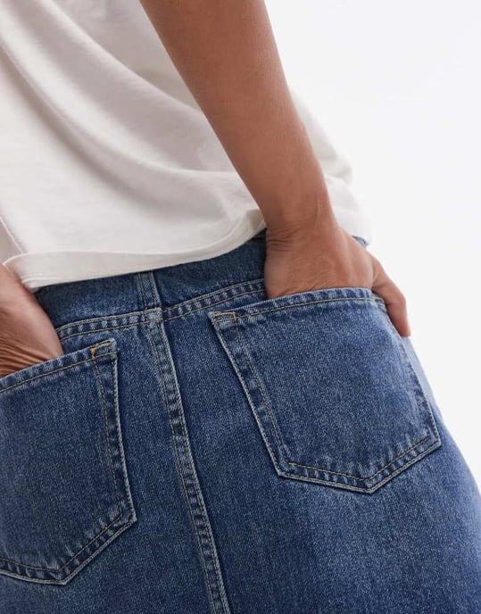 Topshop denim pelmet minikjol i mellanblå - Image 3