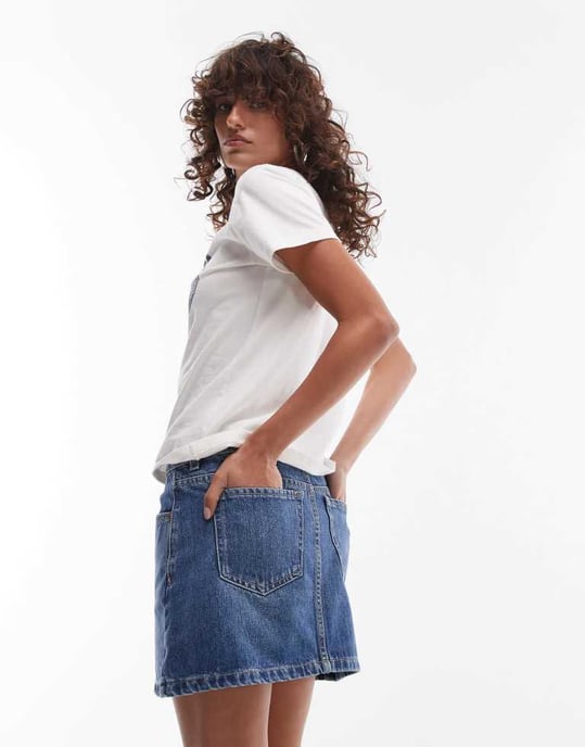 Topshop denim pelmet minikjol i mellanblå - Image 4