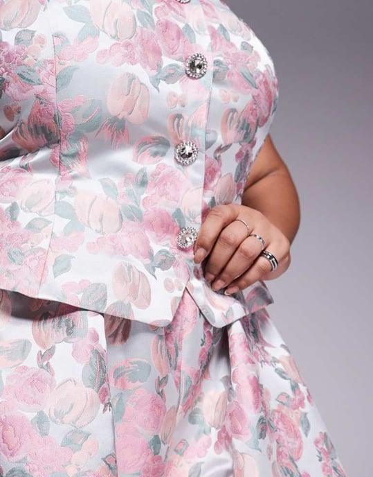 ASOS LUXE Curve jacquard playsuit with embellished buttons - Image 2