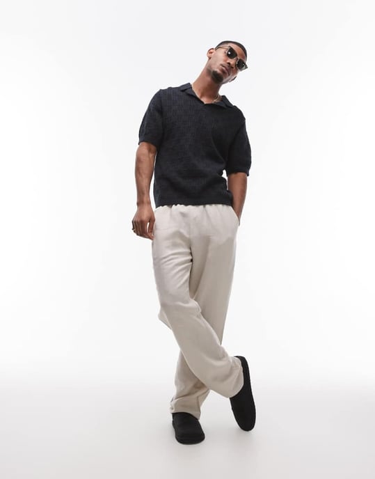 Topman virkat mönster polo i svart - Image 2