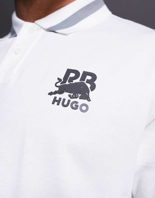 HUGO RED Bull Racing-kapsel Dodac silverlogotyp och krage rand avslappnad passform pique polo i vitt - Image 2