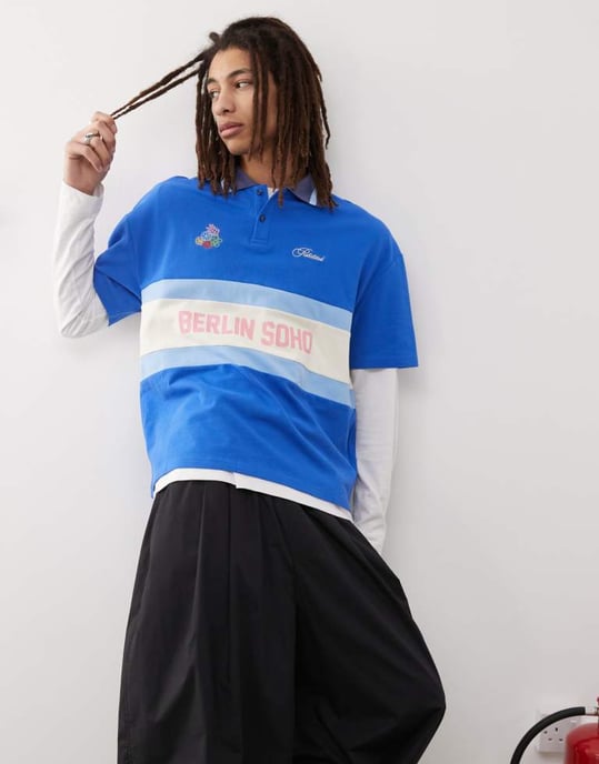 Prohiberat soho vintage polo skjorta i blått - Image 3