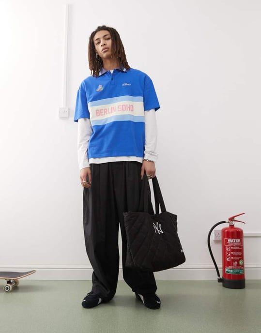 Prohiberat soho vintage polo skjorta i blått - Image 4