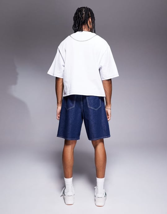 ASOS DESIGN midilånga vida denimshorts med knytframs i råtvätt - Image 2