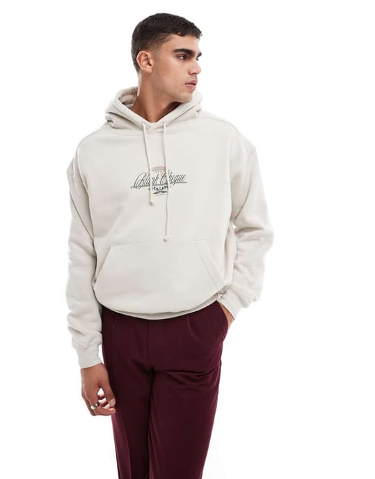Cotton On box fit hoodie med blank check grafik i krämfärgad - Image 2