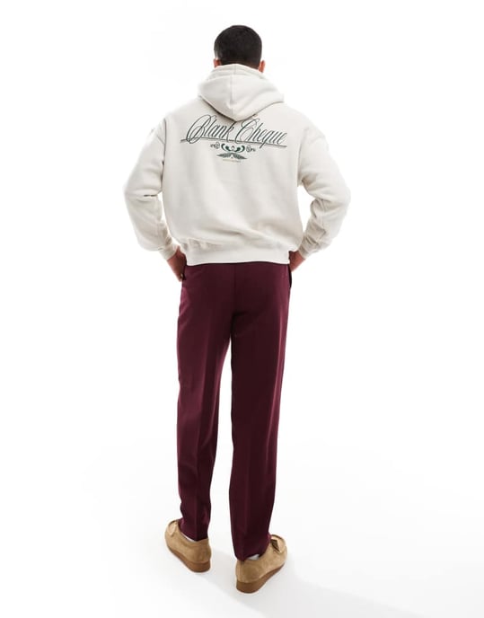 Cotton On box fit hoodie med blank check grafik i krämfärgad - Image 3