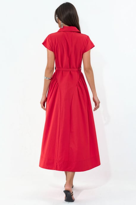 Belted Midi Dress with Shirt Collar - Image 1