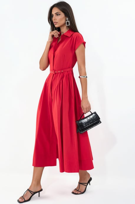 Belted Midi Dress with Shirt Collar - Image 2