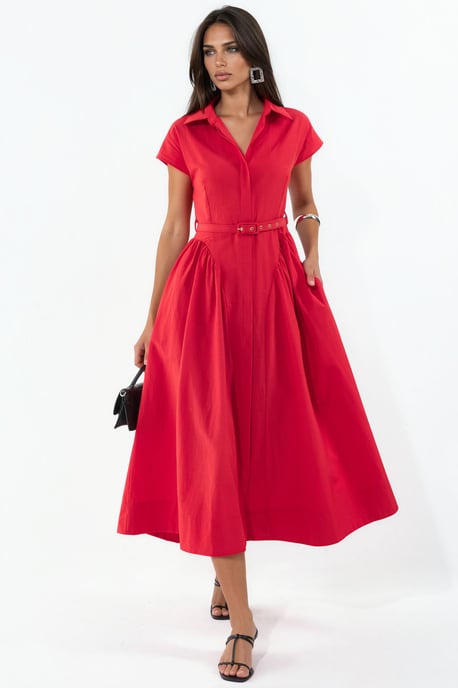 Belted Midi Dress with Shirt Collar - Image 4