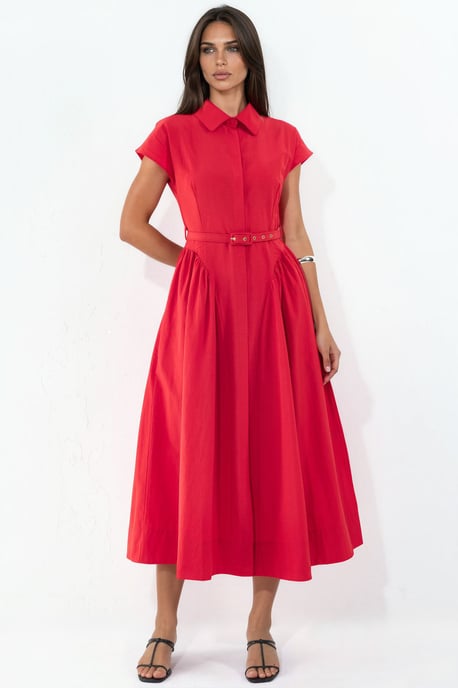 Belted Midi Dress with Shirt Collar - Image 5