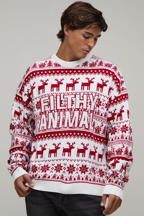 Relaxed Novelty Filthy Animal Knitted Christmas Jumper - Image 1