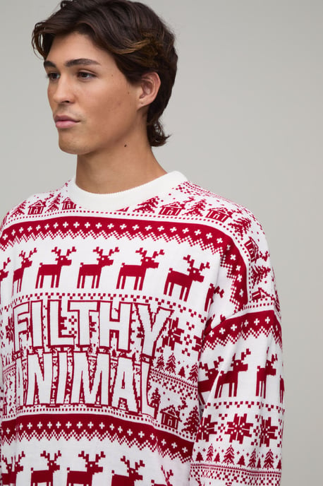 Relaxed Novelty Filthy Animal Knitted Christmas Jumper - Image 3