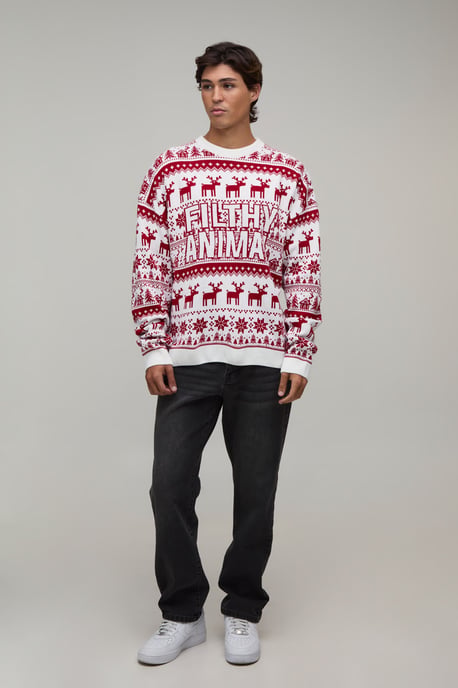Relaxed Novelty Filthy Animal Knitted Christmas Jumper - Image 4