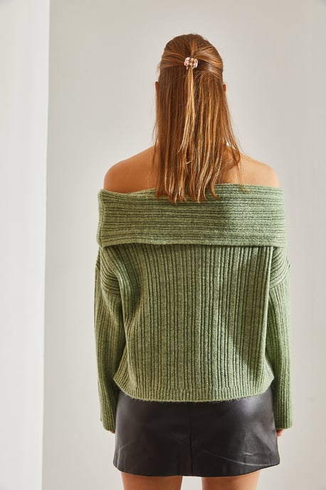 Off Shoulder Ribbed Knit Sweater - Image 2