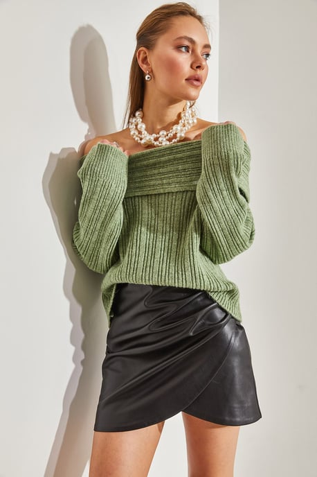 Off Shoulder Ribbed Knit Sweater - Image 3