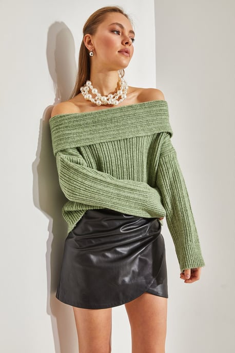 Off Shoulder Ribbed Knit Sweater - Image 5