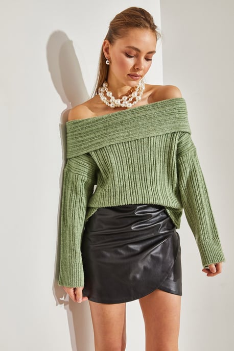 Off Shoulder Ribbed Knit Sweater - Image 6