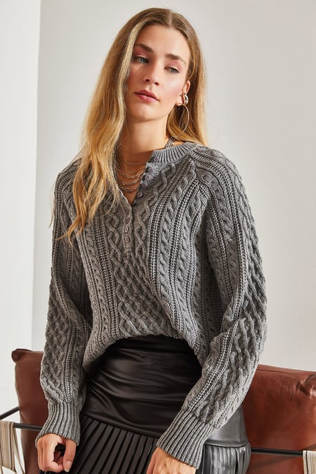 Textured Knitwear Trui met Knopkraag - Image 5