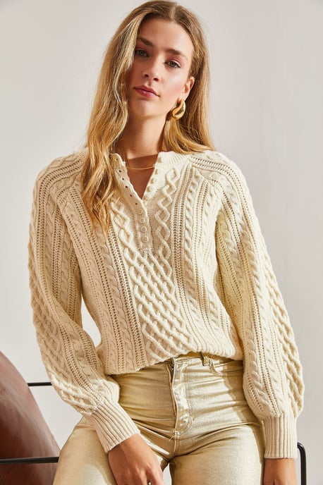 Textured Knitwear Trui met Knopkraag - Image 3