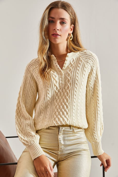 Textured Knitwear Trui met Knopkraag - Image 4