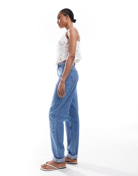 ASOS DESIGN Tall high rise relaxed mom jeans in clean blue - Image 1