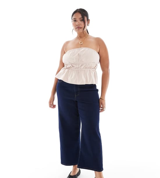 ONLY Curve hög midja vid ben jeans i mörkblå tvätt - Image 1