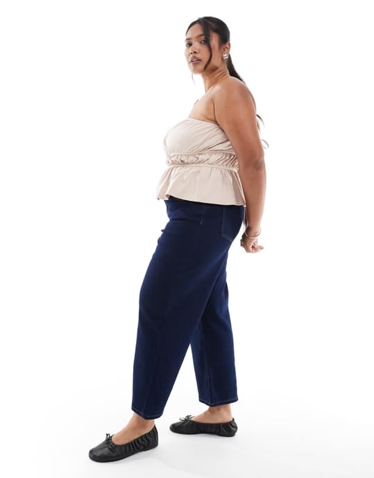 ONLY Curve hög midja vid ben jeans i mörkblå tvätt - Image 2