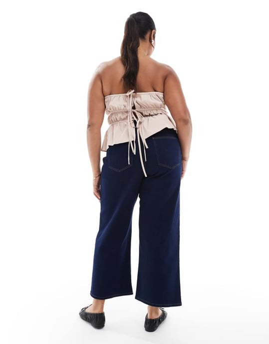 ONLY Curve hög midja vid ben jeans i mörkblå tvätt - Image 3