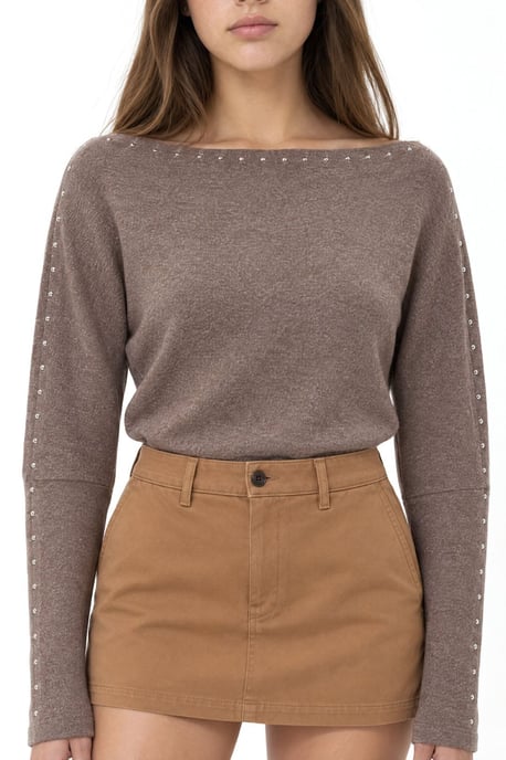 Boat Neck Blouse with Stone Accessory - Image 3