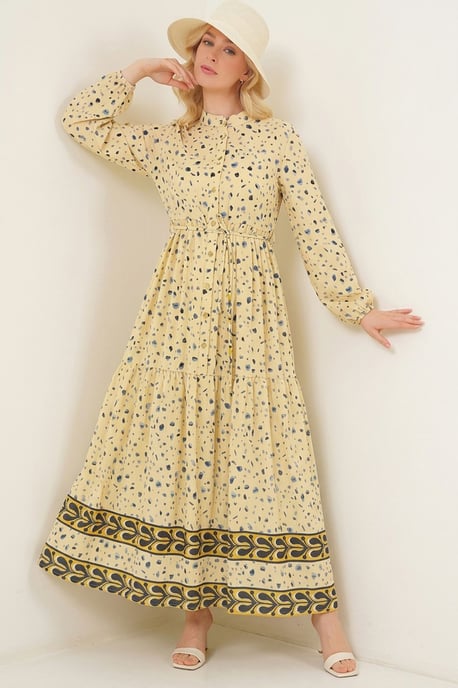 Gebuttonde Maxi Jurk met Ronde Hals en Tailleband - Image 1