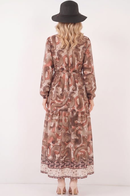 Buttoned Crew Neck Maxi Dress with Waistband - Image 3