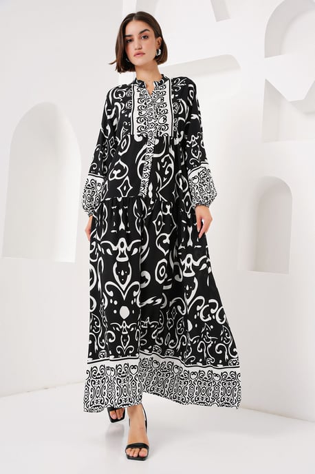 Geprinte V-hals Maxi-jurk met knoopsluiting - Image 2