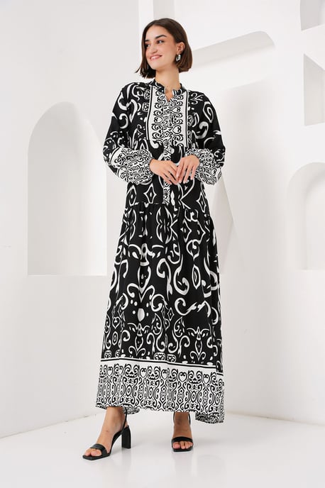 Geprinte V-hals Maxi-jurk met knoopsluiting - Image 3