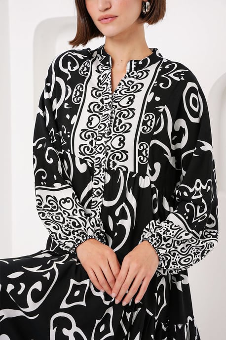 Geprinte V-hals Maxi-jurk met knoopsluiting - Image 4