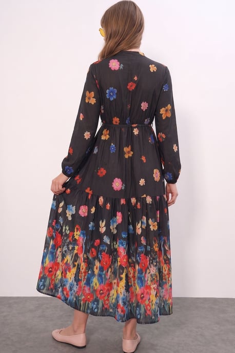 Gebuttonde Maxi Jurk met Ronde Hals en Tailleband - Image 3