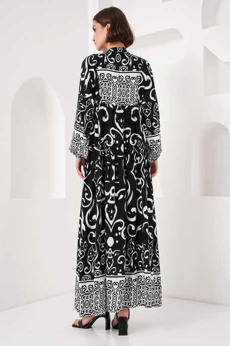 Geprinte V-hals Maxi-jurk met knoopsluiting - Image 5