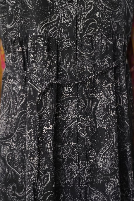 Buttoned Crew Neck Maxi Dress with Waistband - Image 2