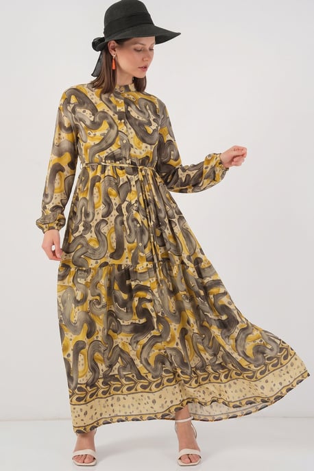 Gebuttonde Maxi Jurk met Ronde Hals en Tailleband - Image 1
