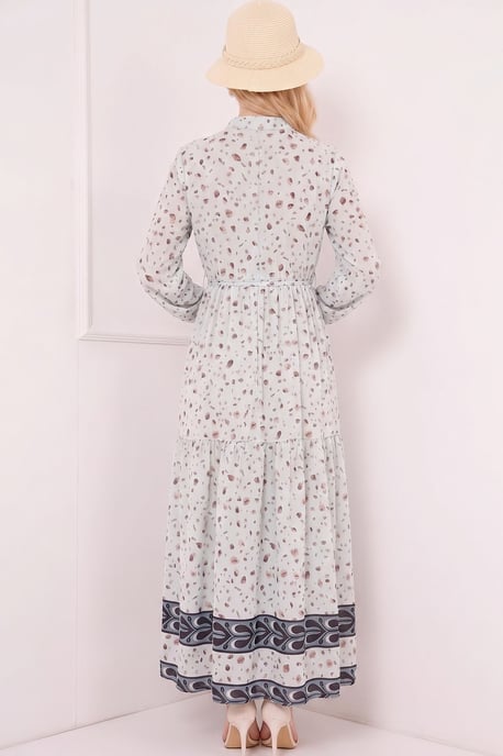 Buttoned Crew Neck Maxi Dress with Waistband - Image 3