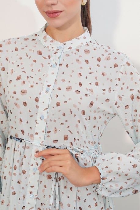 Buttoned Crew Neck Maxi Dress with Waistband - Image 5