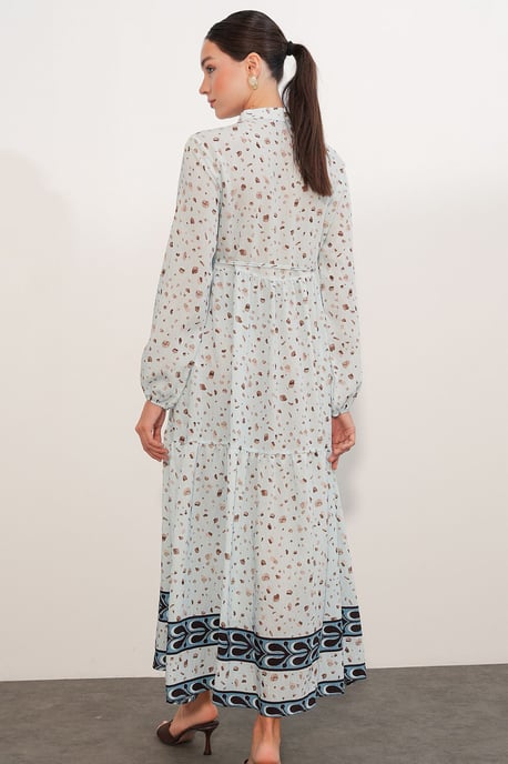 Buttoned Crew Neck Maxi Dress with Waistband - Image 6
