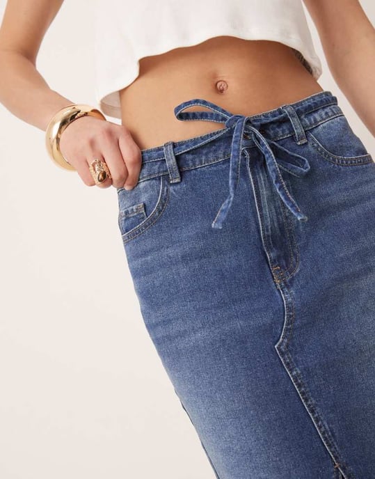 JDY låg midja denimpen skirt i mellanblå - Image 2