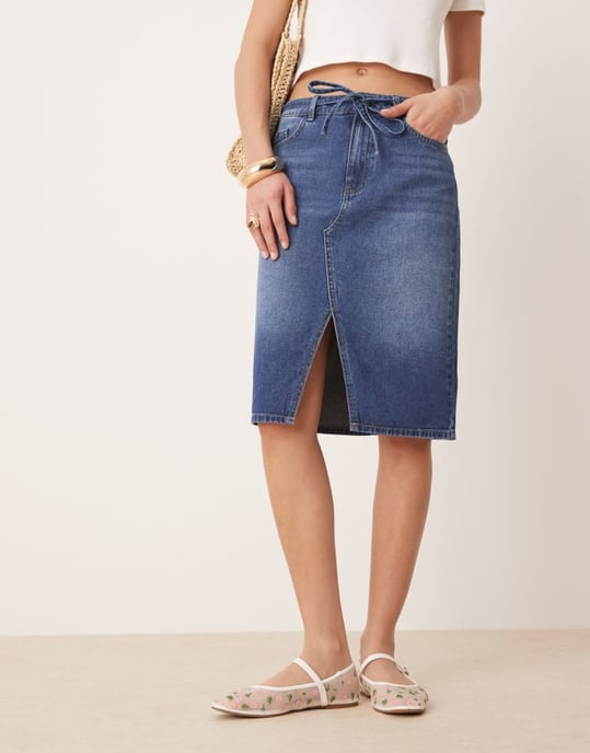JDY låg midja denimpen skirt i mellanblå - Image 3