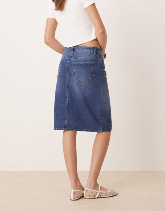JDY låg midja denimpen skirt i mellanblå - Image 4