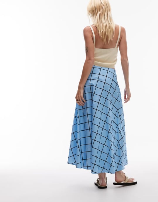 Topshop cirkel maxikjol i blå rutig mönster - Image 3